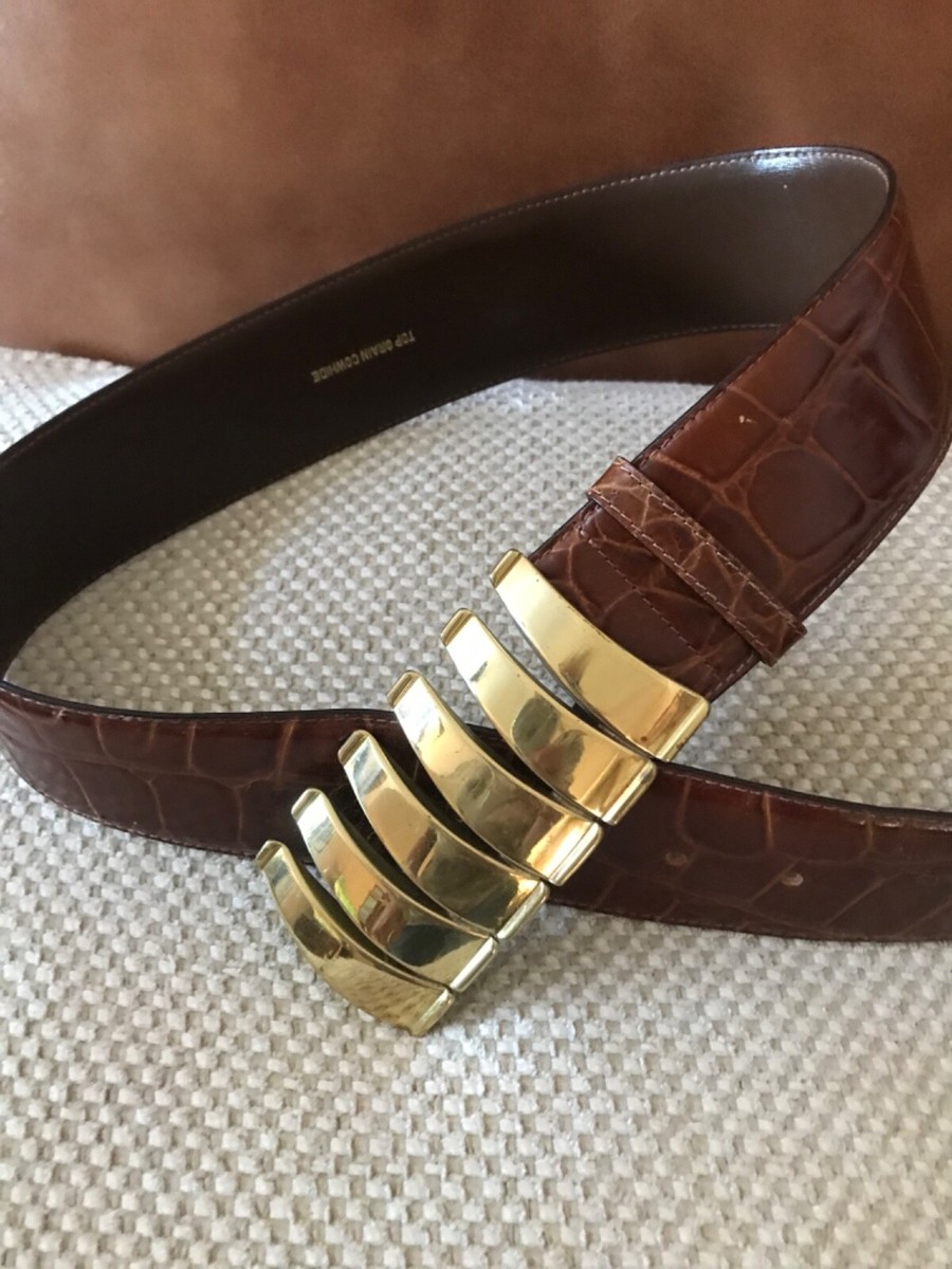 Saks Fifth Avenue Womens Gold Sweater Belt Top Grain Cowhide  display picture 1