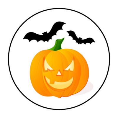 Halloween pumpkin stickers, labels, tags, pumpkins, jack o lantern, orange, bats