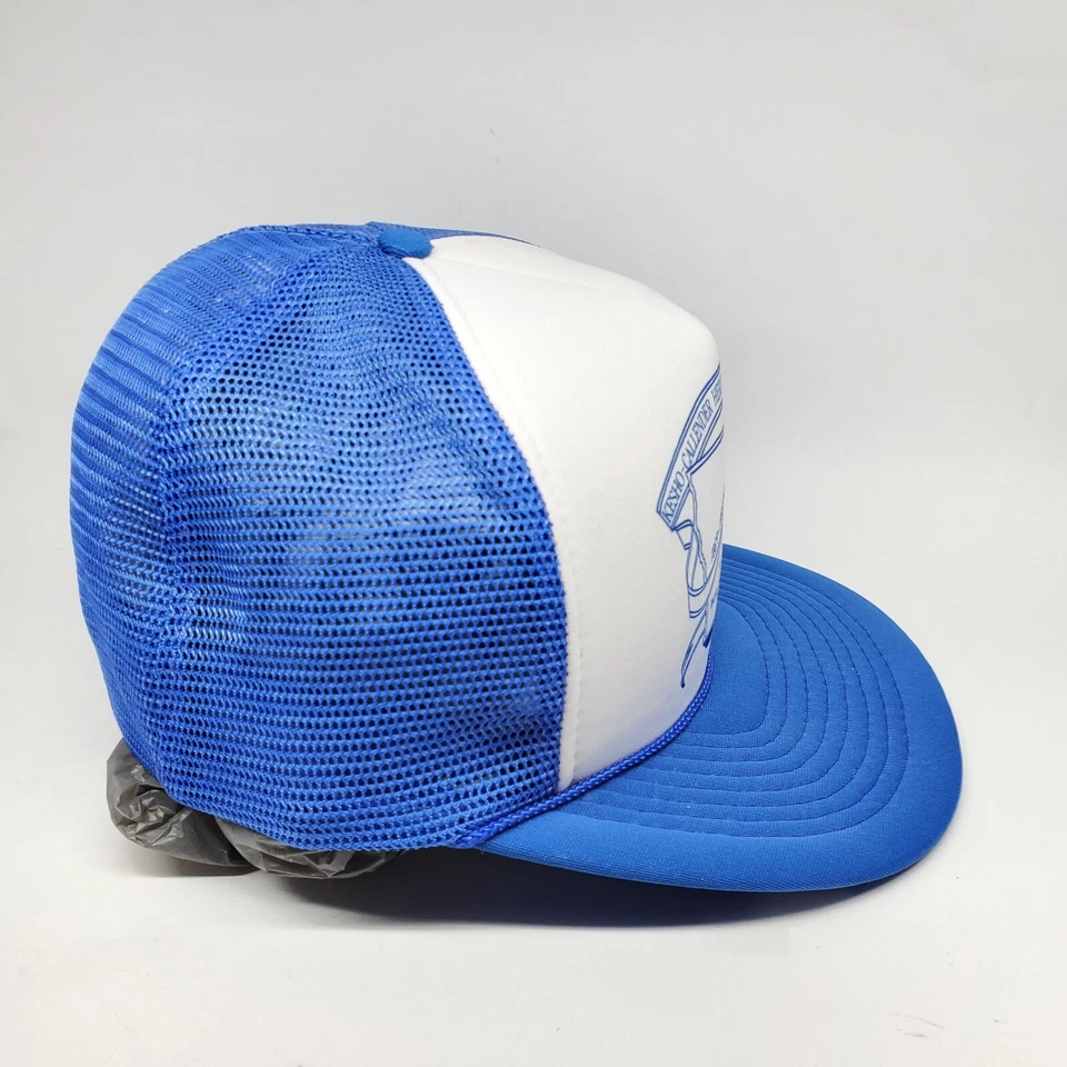 DE COLECCIÓN Iowa Gorra Camionero Malla Trasera Azul Blanco Iglesia Correa 1989 Espuma Foto 4 de 4