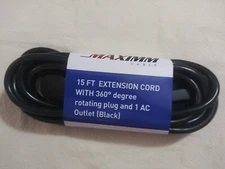 Maximm Cable 15 Ft 360 Rotating Flat Plug Extension Cord / 3 Prong Grounded Wire