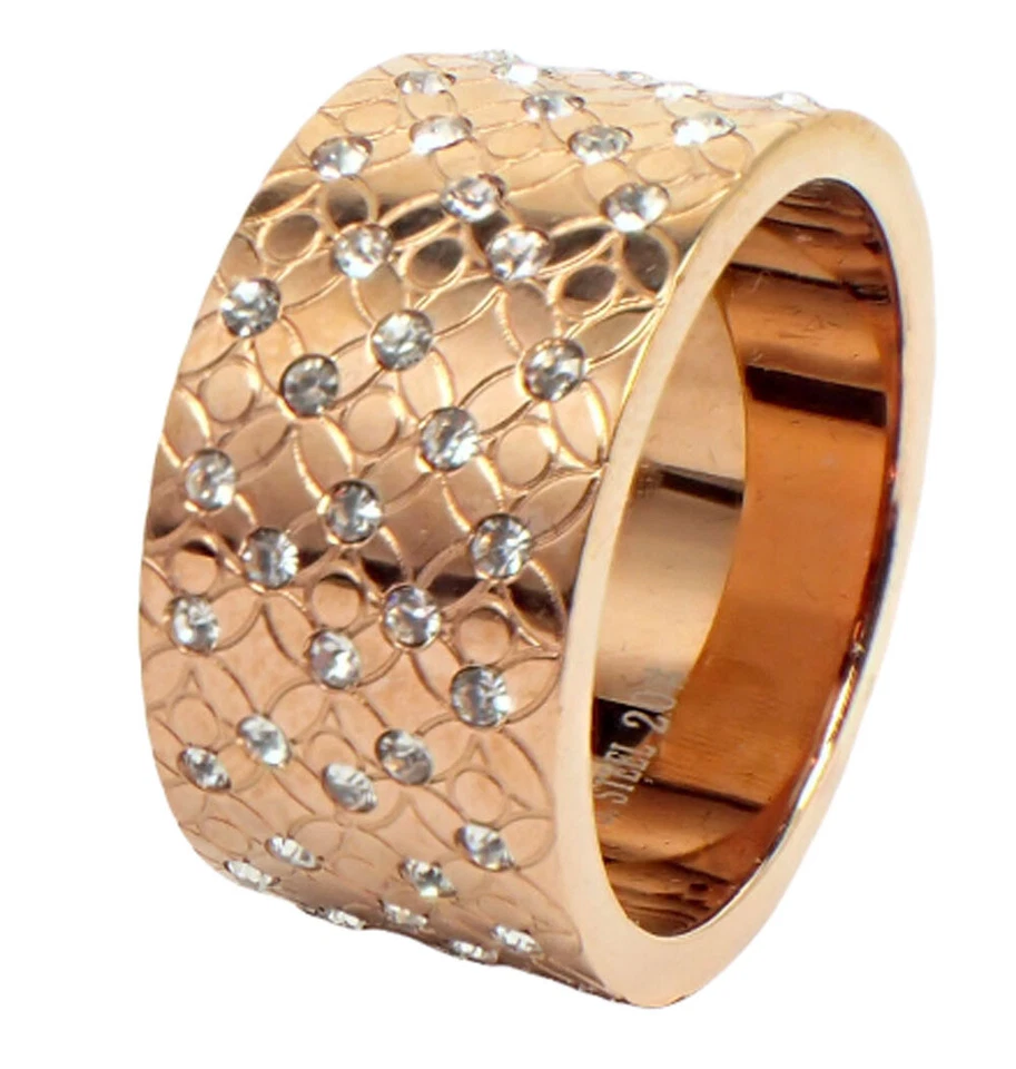 Edelstahlringe Damen Ring Bandring 12mm rosegold silber Strass Freundschaftsring - Bild 3 von 3