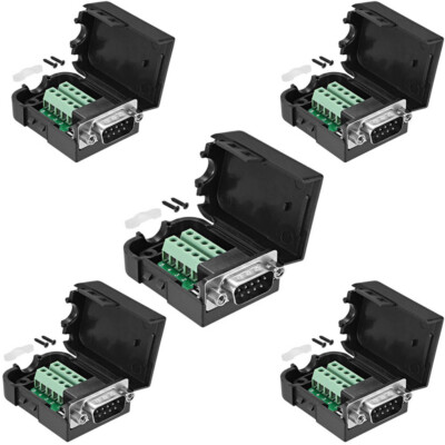 5Pcs 9Pin Cover Plug Breakout Terminals Screw Type Connector D-SUB DB9 Male USA