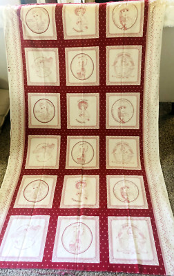 Vtg 42WX72L ANDOVER Red FARMGIRL Cut & Sew CHEATER QUILT FABRIC PANEL Squares