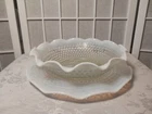 Vintage Milk Glass Ruffled Egded Serving Dish With Plate