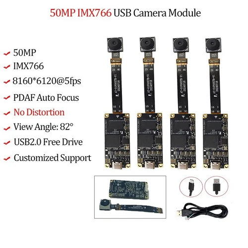 50MP IMX766 USB Camera Module PDAF Autofocus AF 82° No-distortion UVC OTG Webcam