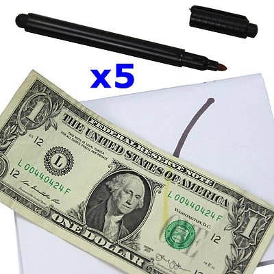 BLUEDOT TRADING® 5 UV Counterfeit Money Detector Test Fake Dollar Bill Currency Check Pen Marker