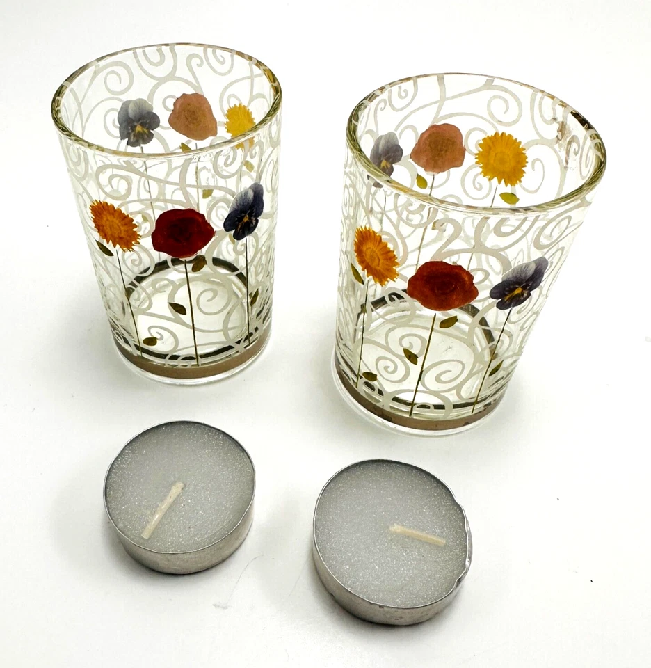 Conjunto de 2 castiçais ou copos de suco coloridos padrão floral de 4 polegadas Tea Light - Imagem 3 de 4