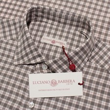 Luciano Barbera NWT Casual Button Down Shirt Size M in Brown Plaid 100 Cotton