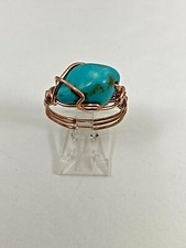 Handmade Copper Wire Wrap Turquoise Ring Size 8 1/2 66