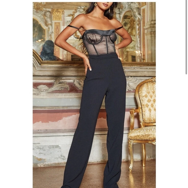 House of CB Samirah Mesh Satin Jumpsuit Size Small