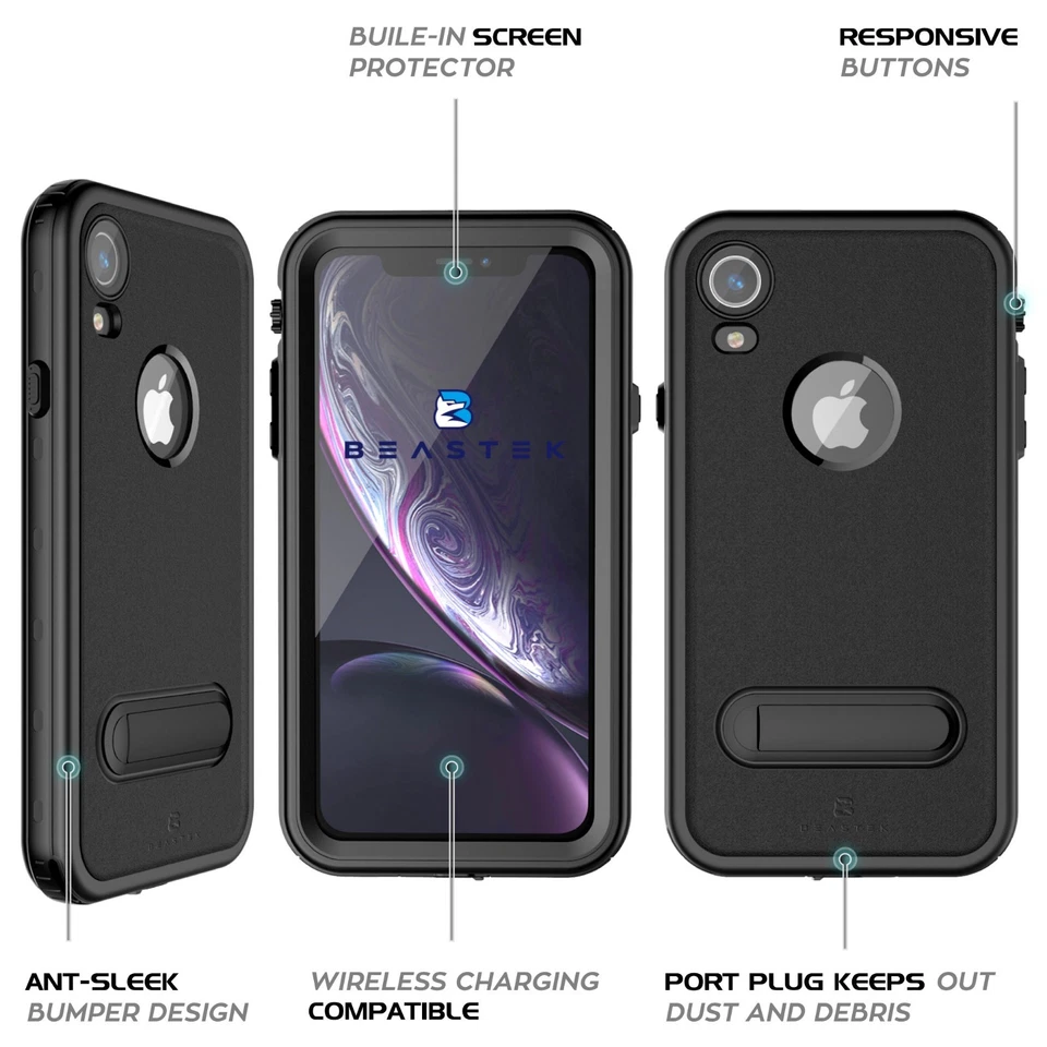 For Apple iPhone XR Life Waterproof Case Cover with Kickstand & Screen Protector - Image 4 of 4