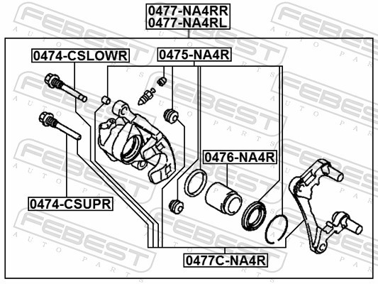 Fits FEBEST 0475-NA4R REAR BRAKE CALIPER REPAIR KIT