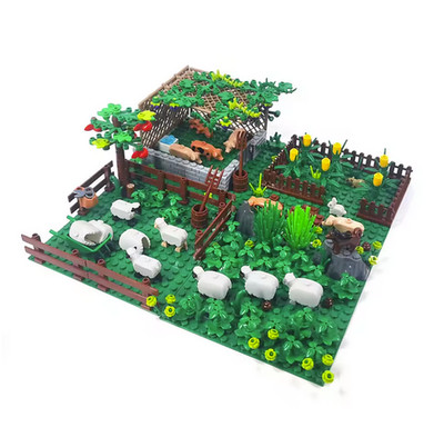 DIY fun animal ranch building block scenes, sheep pig farm and cattle MOC