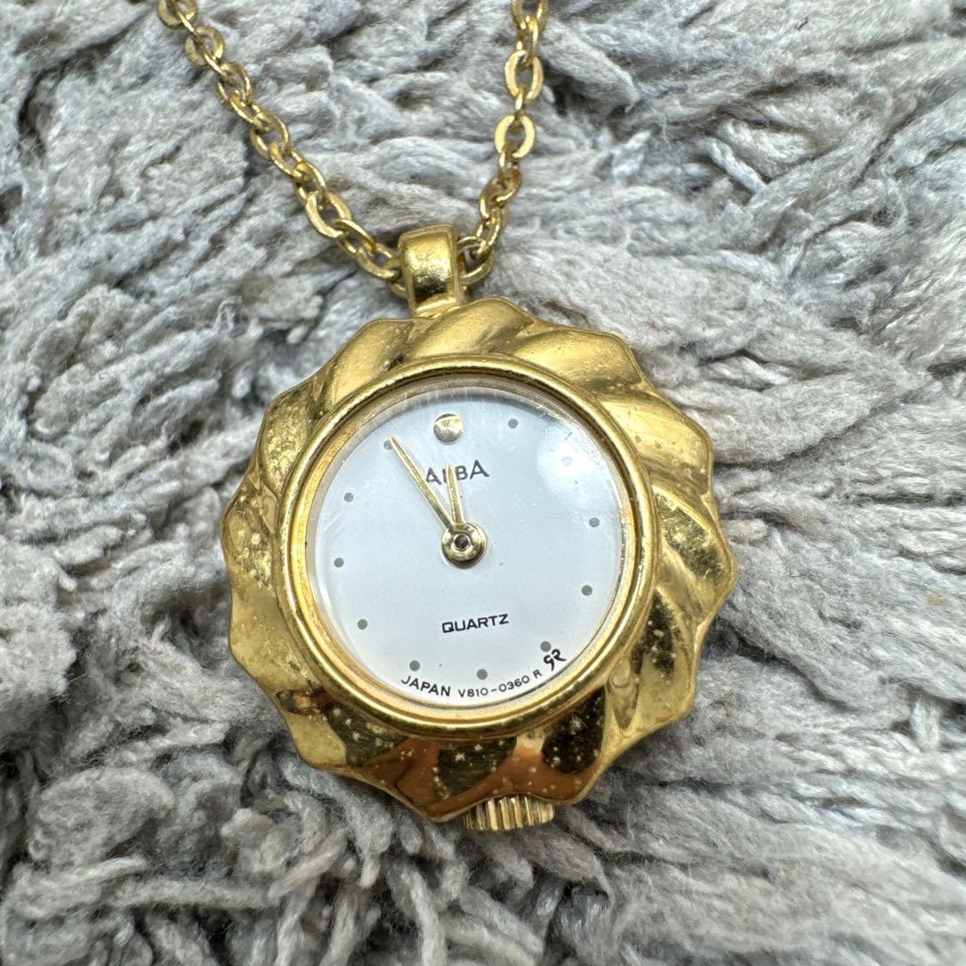 Seiko Alba Quartz Pocket Watch Gold Necklace 14.2 in Non-Working Vintage image 2