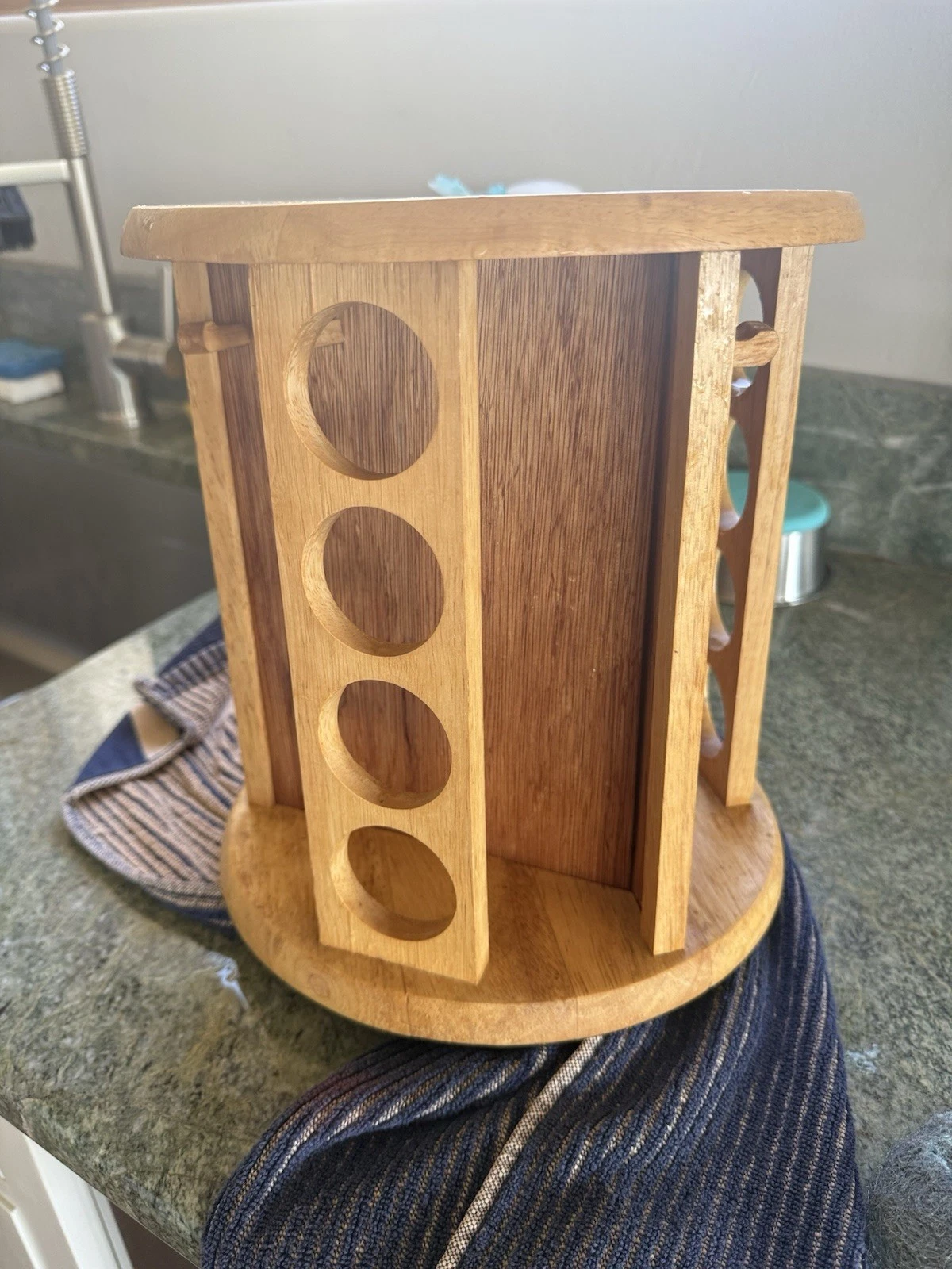 Vintage Kamenstein Wood Rotating Spice Rack / Utensil Organizer Country Kitchen