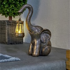 Solar Elephant LED Light Lantern Garden Stone Effect Statue Figurine Ornament