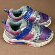 Girls Light Up Sneakers Size 8 Toddler Purple Blue Lace Shoes
