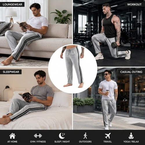 PACK OF 4 MENS JOGGING TROUSERS TRACKSUIT BOTTOMS JOGGERS STRIP GYM SPORTS PANTS - Picture 24 of 24