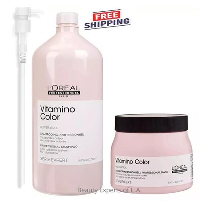 WITH PUMP DUO  Loreal Serie Expert Vitamino Color Shampoo 1500ml & Mask 500ml