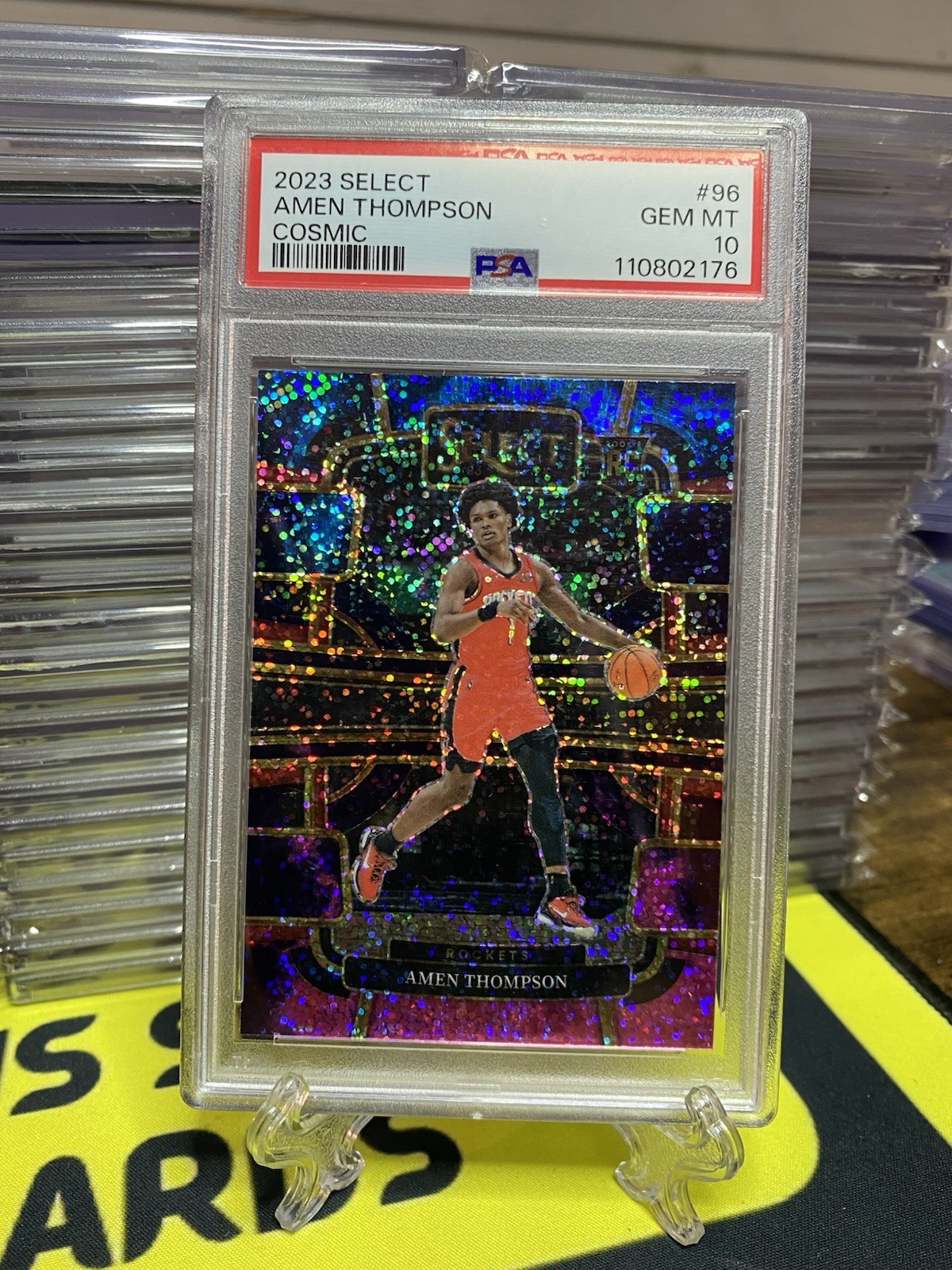 Amen Thompson 2023-24 Panini Select #96 Cosmic Prizm Rookie SSP Pop 6 PSA 10