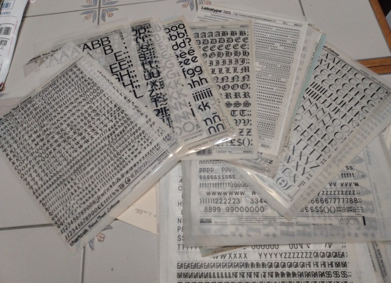 Large collection of press type, adhesive letters, and stencils for arts & crafts