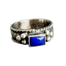 Vintage Lapis Lazuli Ring Sterling Silver Blue Gemstone Band Southwestern Size 6