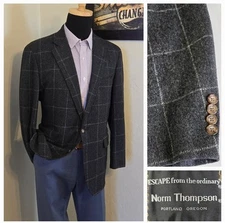 Vtg Norm Thompson Plaid Blazer Men 44R Sport Coat Half Lined Casual Jacket