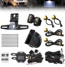 KEMIMOTO UTV Turn Signal Kit w/ 110D Horn and License Plate Holder with Lights