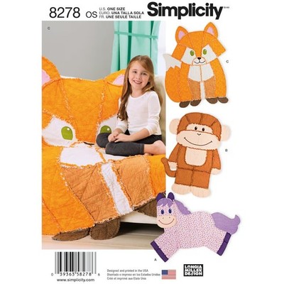 Simplicity 8278 Rag Quilt Fox Wolf Monkey Horse Pony Unicorn Blanket Pattern