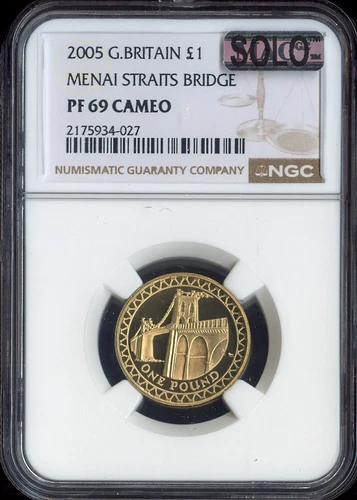 2005 GREAT BRITAIN 1 POUND MENAI BRIDGE NGC PF69 CAMEO MAC SOLO & SPOTLESS .