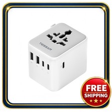 Travel Adapter 6-in-1 Universal Power Adapter with USB-C for Europe UK US