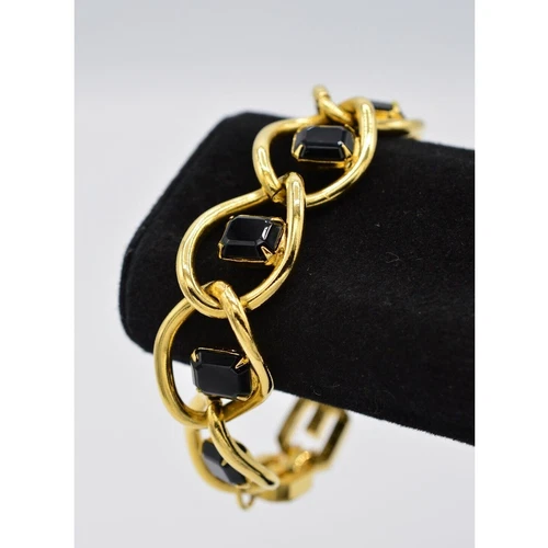 Givenchy Bracciale Vintage Catena Cristallo Grosso Nero Grosso Firmato Anni 80 BinD