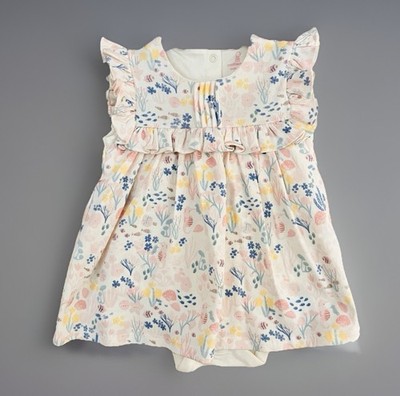 Baby Mädchen Blumen Kleid mit Body 12-18 Monate weiß Baumwolle Mothercare neu mit Etikett