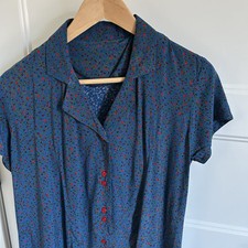 Women's Blue Floral Midi Dress Midi Length Cap Sleeve Size Medium