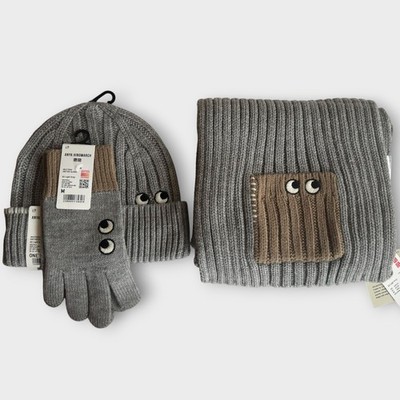 Uniqlo x Anya Hindmarch Heattech knitted NEW 3 PC Scarf, Beanie Hat, Gloves Set