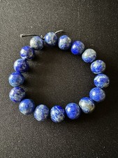 Genuine 100% Lapis Lazuli With Pyrite/Calcite Matrix 10mm Beaded Bracelet 7inch