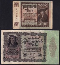 Germany 5000 50000 Mark 1922 Vintage Lot 2 Money Banknote Currency Collection
