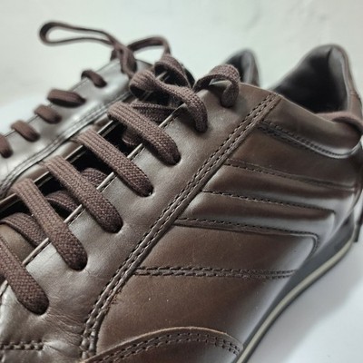 Ermenegildo Zegna Brown Nappa Leather Low Top Trainers  display picture 3