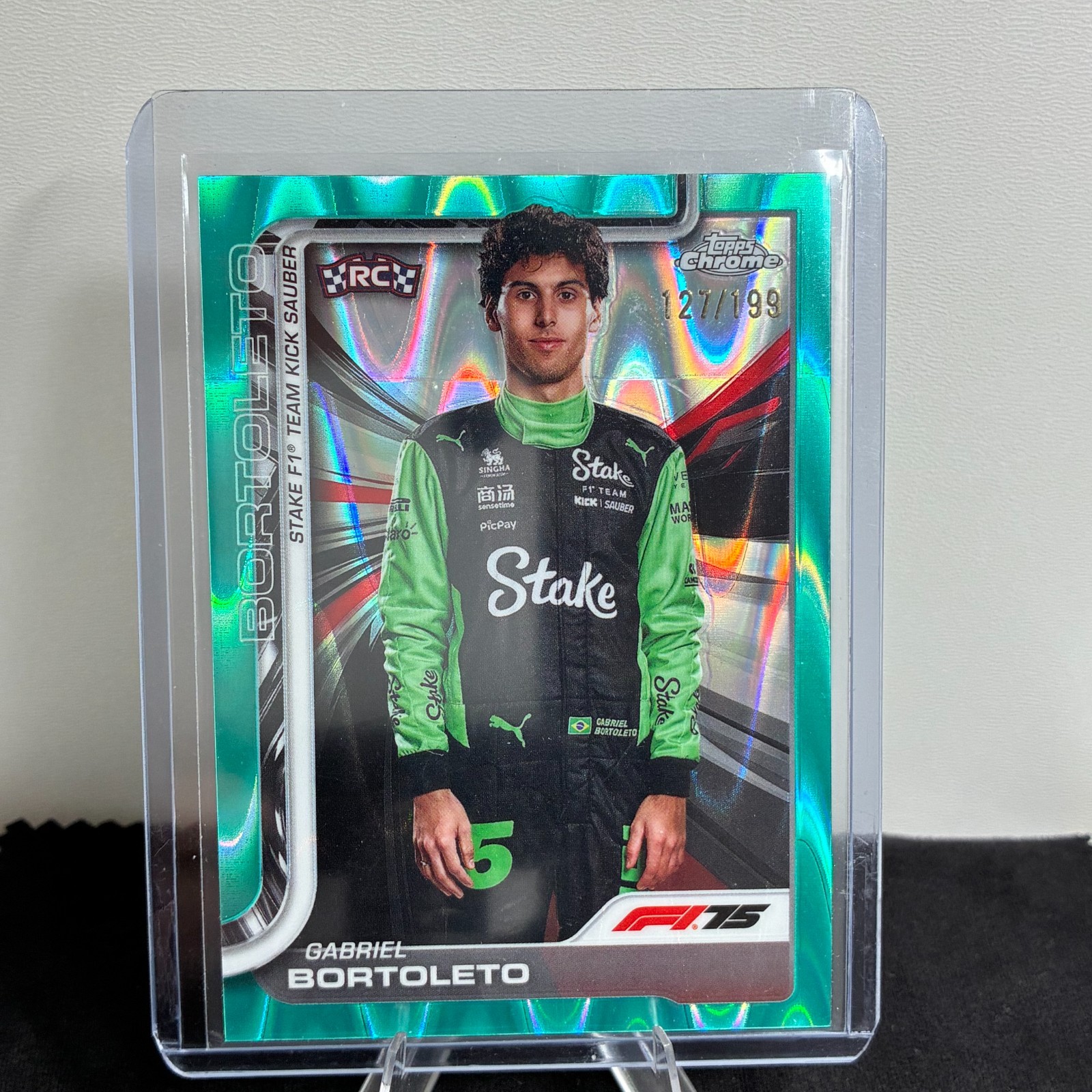 Topps Chrome F1 2025 Gabriel Bortoleto Sauber Portrait /199 Aqua Raywave #20