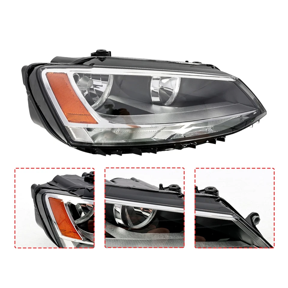 For Volkswagen Jetta 2011-2018 Halogen Chrome Amber Headlights Assembly Pair Foto 2 de 4