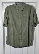 Criquet Men's XL Shirt Green Short Sleeve Corduroy Pearl Snap Shirt Lightweight