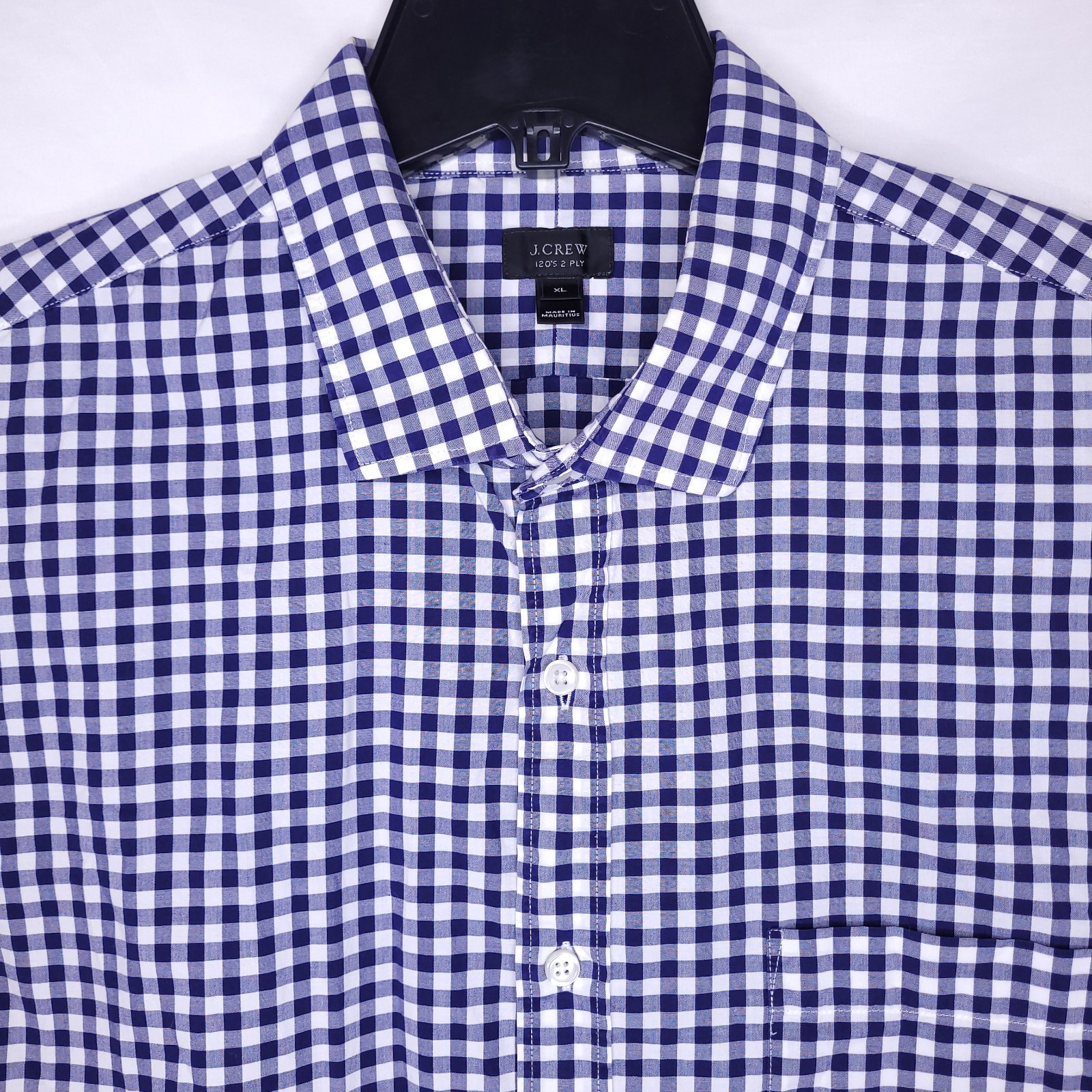 J Crew Shirt Mens XL Gingham Ludlow Navy, White Long Sleeve 120s 2 Ply