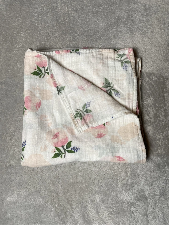 ADEN ANAIS Floral Baby Blanket Flowers Pink Rose Soft White Muslin Swaddle Lovey - Image 2 of 4
