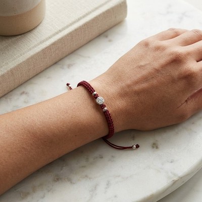 Lab Grown Diamond Macramé Bracelet   Sterling Silver, Adjustable Cord