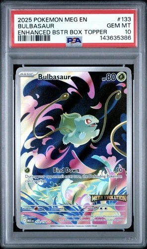 PSA 10 Bulbasaur 133/132 Pokemon Mega Evolution Stamped Box Topper Promo