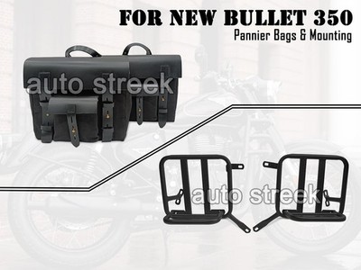 Canvas & Leather Pannier Bags With Mounting D11 FOR ROYAL ENFIELD NEW BULLET 350
