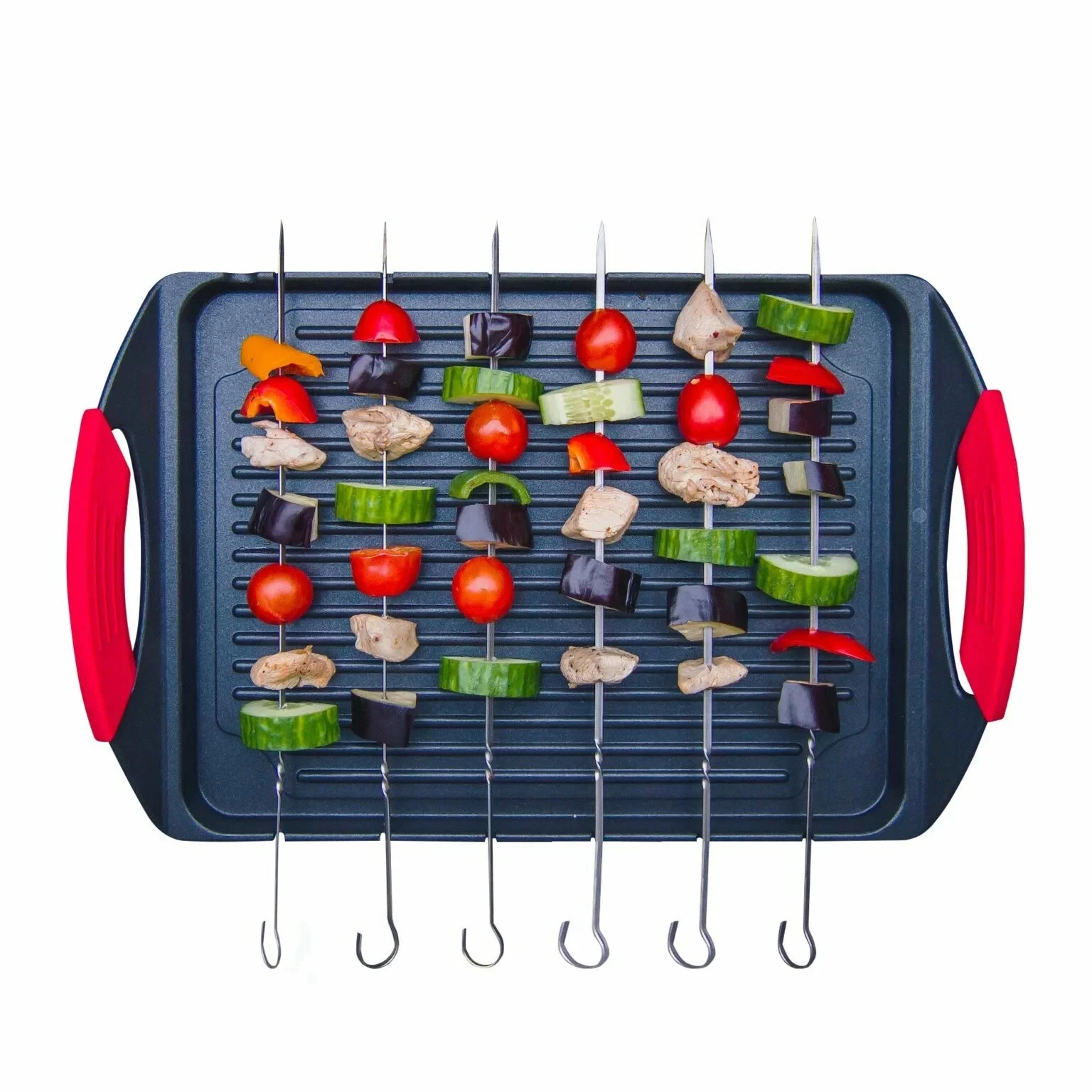 High Quality Cast Aluminium Griddle Pan - 6 Skewers Non-Stick BBQ Cooking Grill