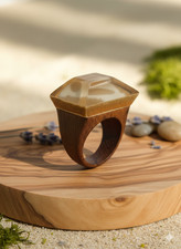 Rare Luxury Handcrafted Wood  Resin Statement Ring Bold Geometric Artisan Piece