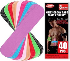 40PCS Precut Tape Strips, 8 Colors, Cotton Athletic Tape, Kinetic Tape