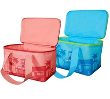 TRADER JOE'S Set of 2 Mini Insulated Bags Peach & Blue Tote New - Fast Shipping